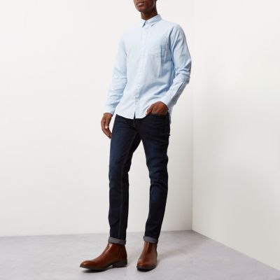 Blue concealed button-down Oxford shirt